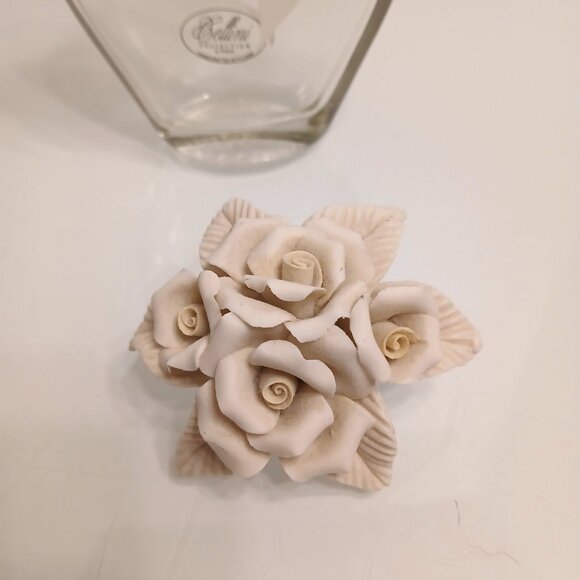 Vintage Cellini Crystal Perfume Bottle Studio Porcelain Rose Stopper 8.5" Italy - Picture 7 of 10